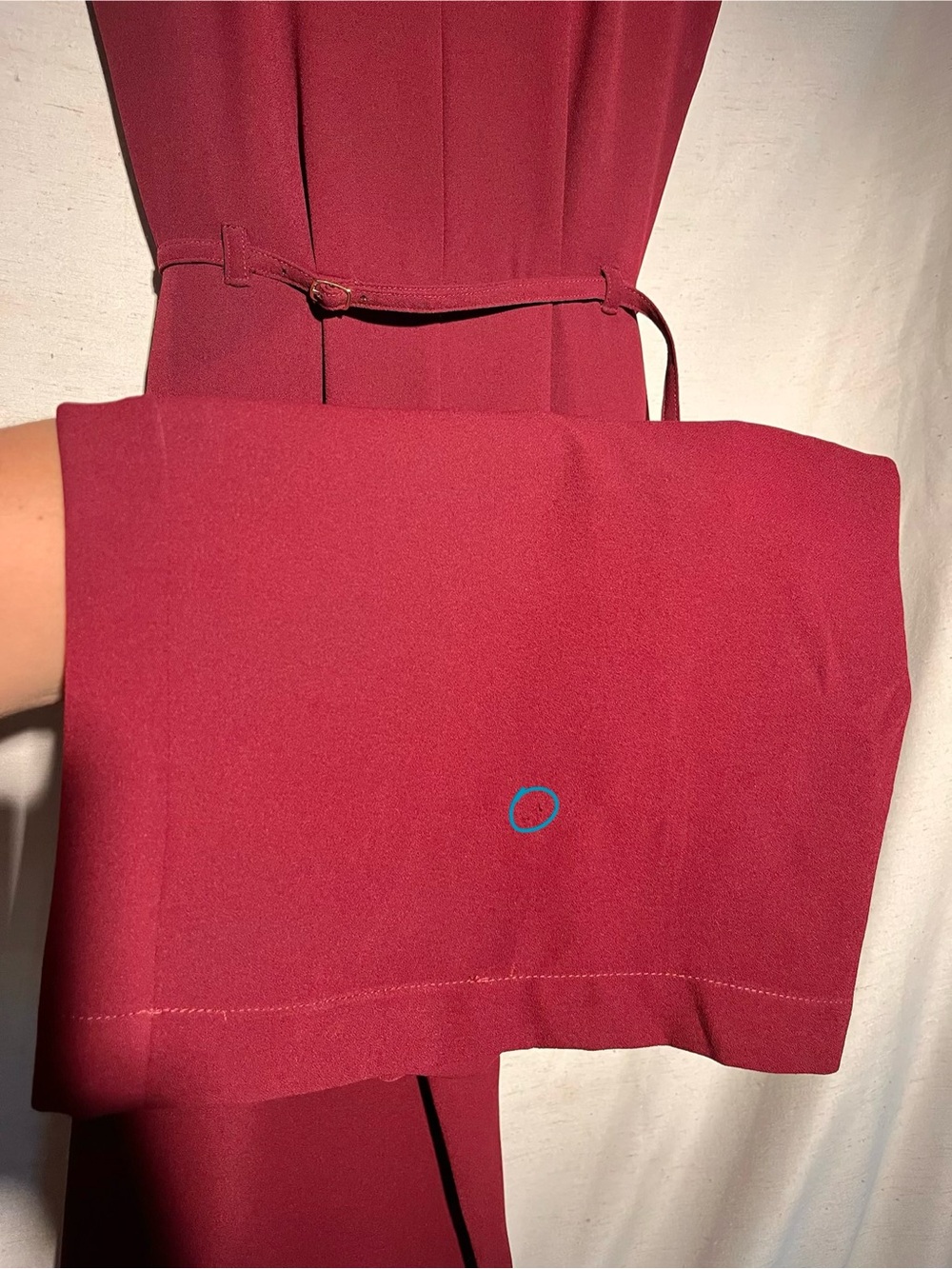 Zara Wide-Leg Belted Jumpsuit Maroon Size Small Elegant V-Neck Wide Leg - Picture 15 of 16